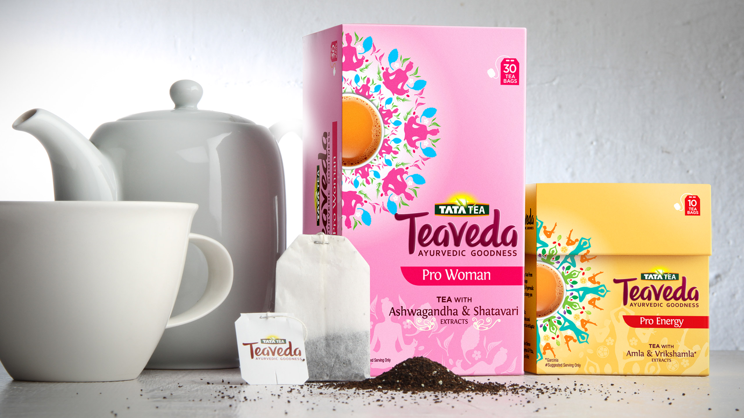 TATA TEA Teaveda Pro Woman and Teaveda Pro energy product branding and packaging design